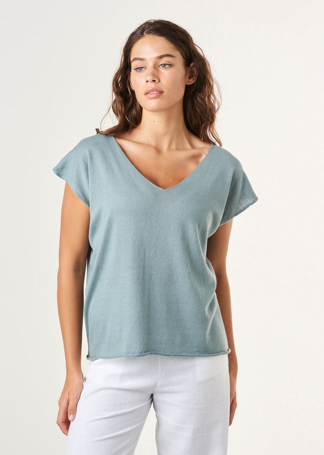 UIMI Tully Cashmere and Cotton Tee - Duck Egg Tee - Zabecca Living