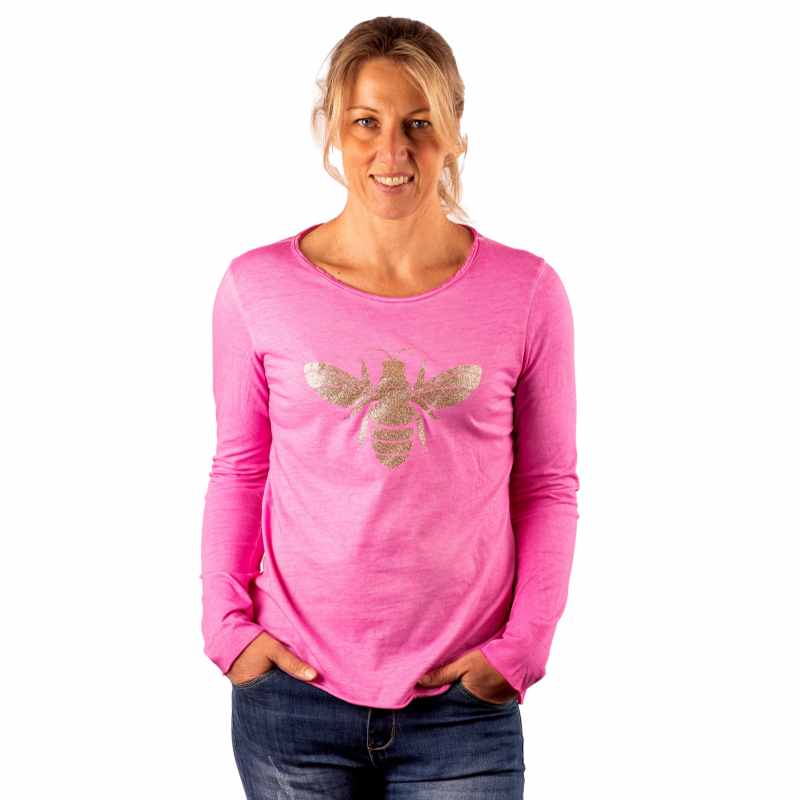URBAN LUXURY Bee Glitter Tee - Bubblegum Long Sleeve Tees - Zabecca Living