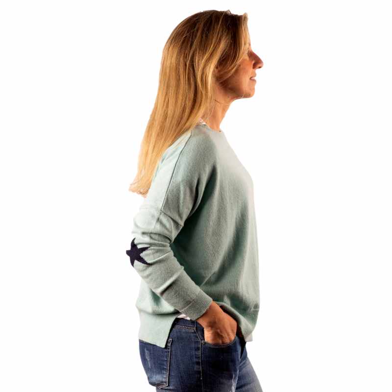 URBAN LUXURY Cashmere Elbow Star Sweater One Size- Aqua Jumpers + Knitwear - Zabecca Living