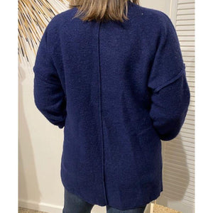 URBAN LUXURY Long Jacket with Buttons - Navy Jackets + Coats - Zabecca Living
