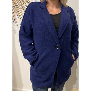 URBAN LUXURY Long Jacket with Buttons - Navy Jackets + Coats - Zabecca Living