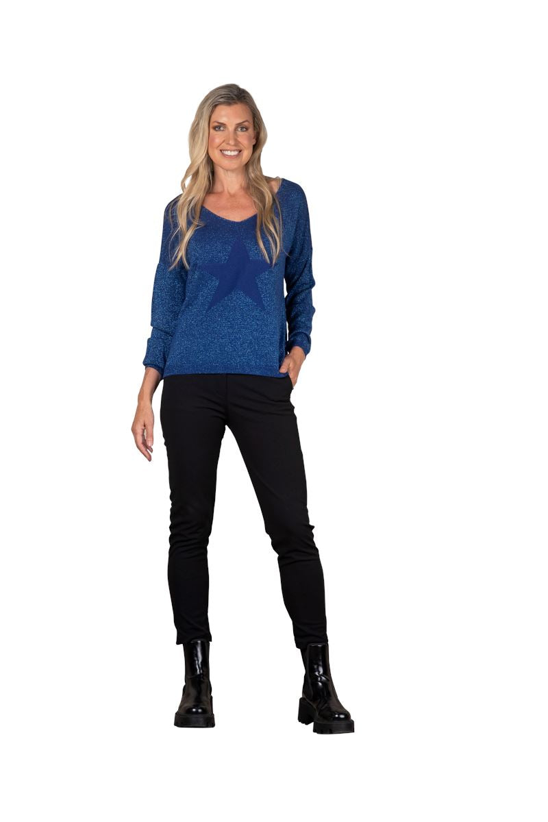 URBAN LUXURY Lurex Top with Star - Cobalt Jumpers + Knitwear - Zabecca Living