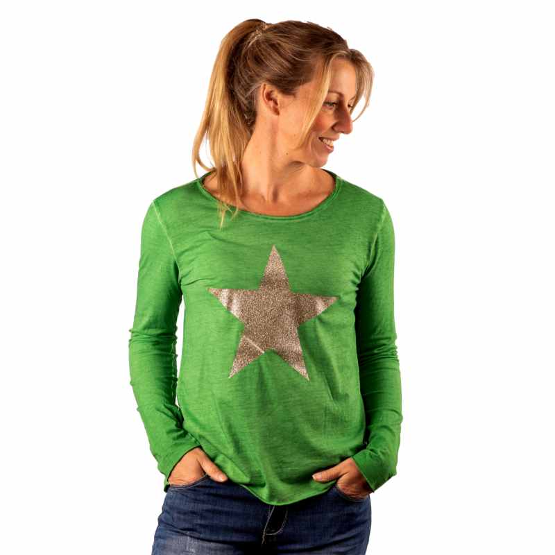 URBAN LUXURY Star Glitter Tee - Apple Long Sleeve Tees - Zabecca Living