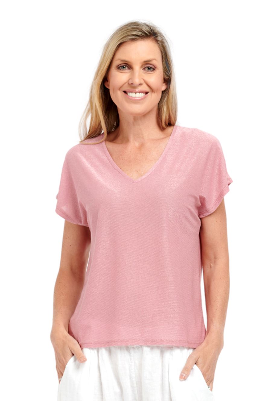 URBAN LUXURY V Neck Lurex Top - Flamingo Shirts & Blouses - Zabecca Living