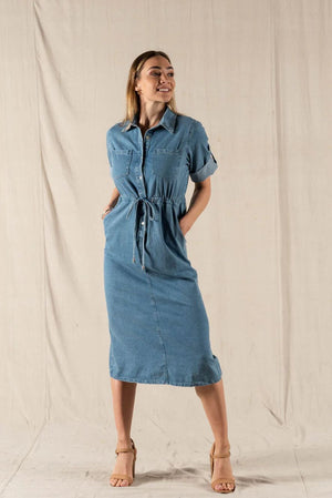VALERIA LABEL Jayden Denim Shirt Dress Dress - Zabecca Living