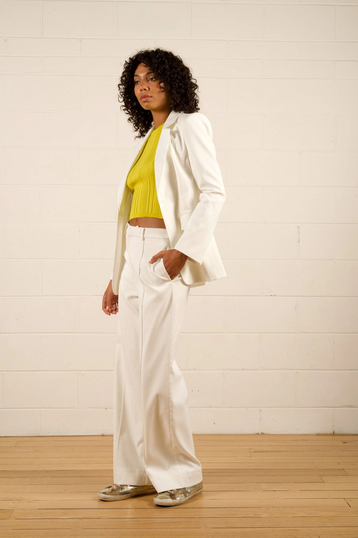 WE ARE THE OTHERS Jules Longline Blazer - Ivory Shimmer Jacket - Zabecca Living