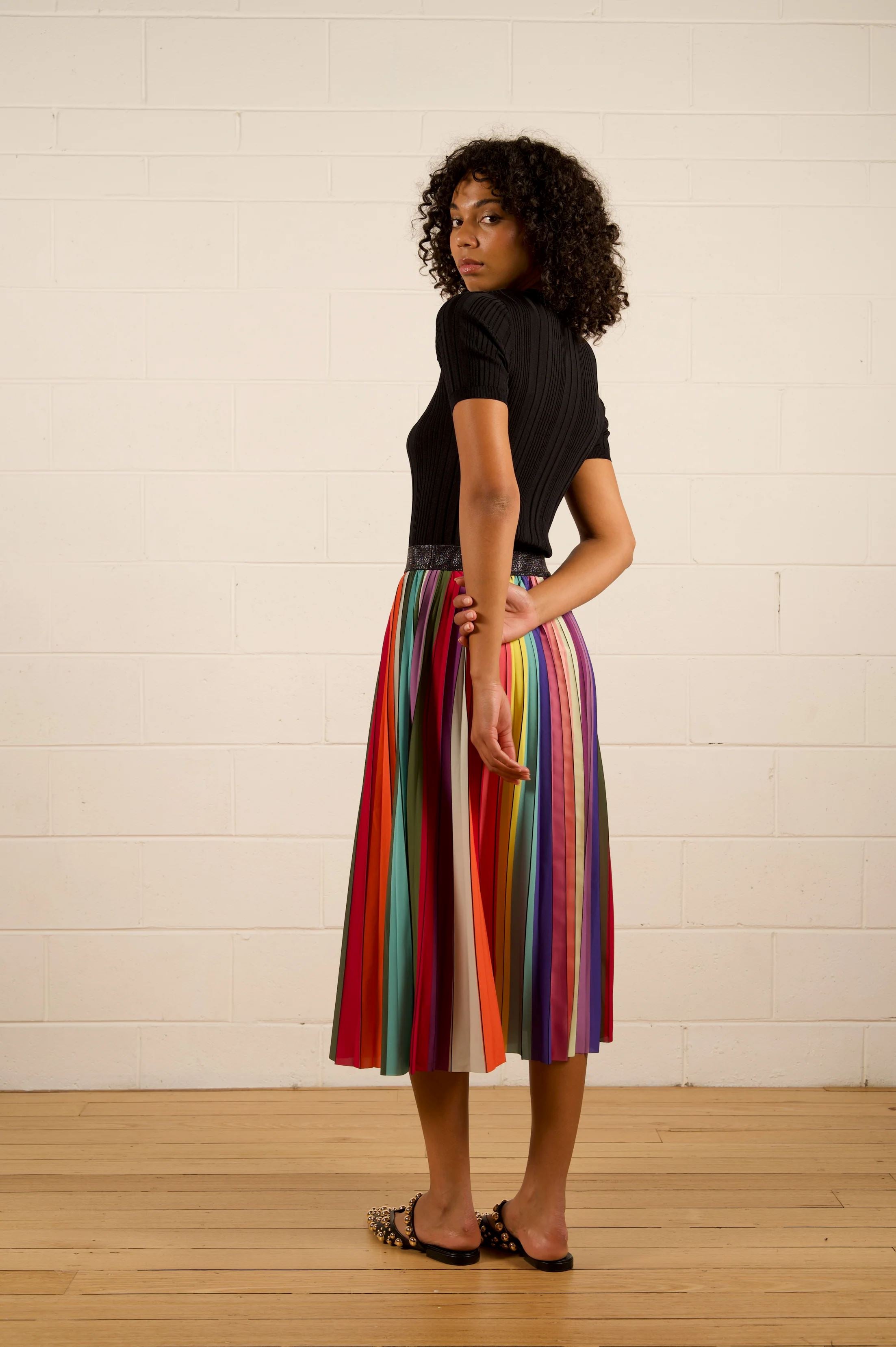 Pleated metallic 2025 rainbow skirt