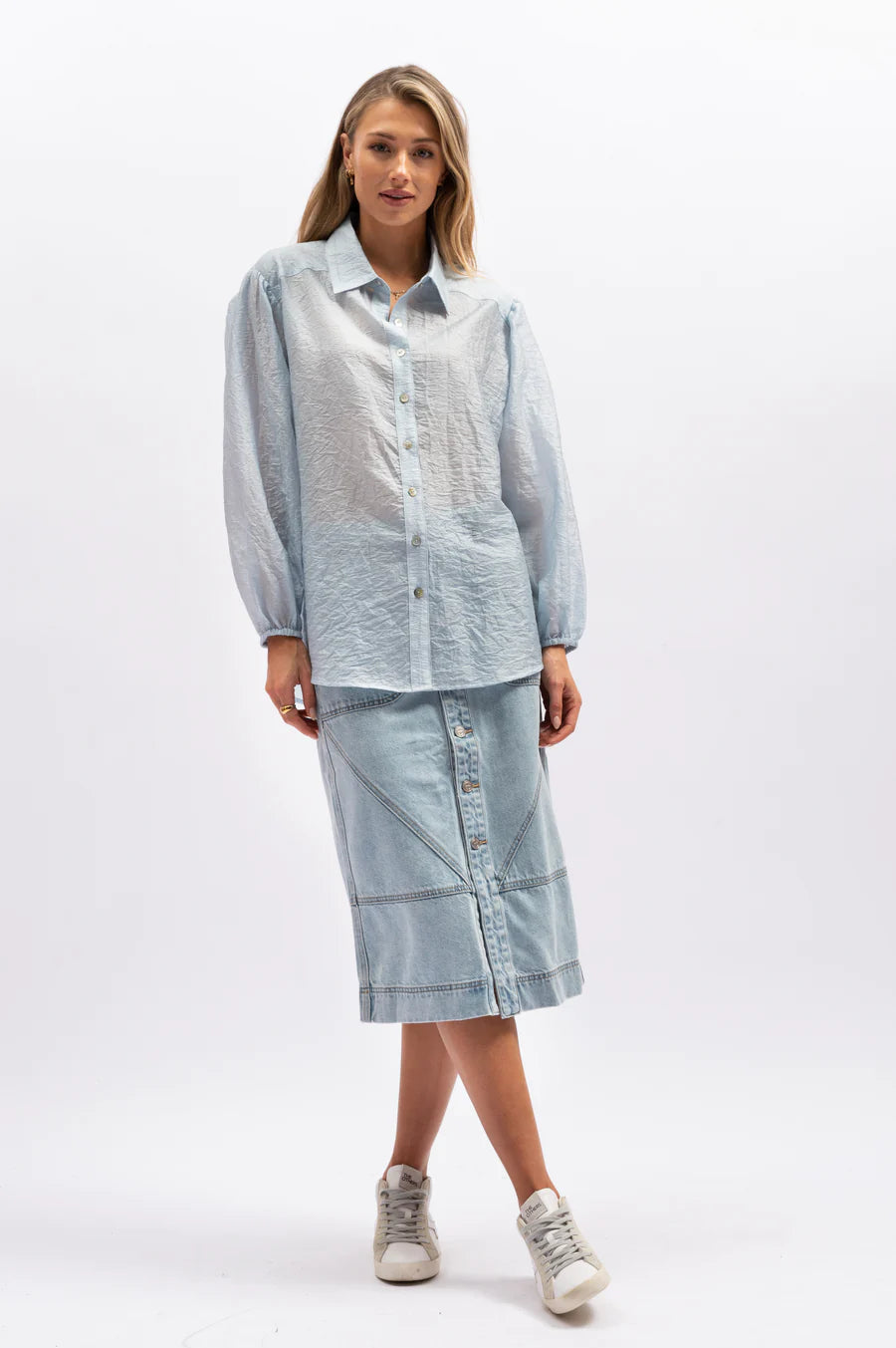 WE ARE THE OTHERS The Sheer Stripe Shirt - Blue Stripe Shirts &amp; Blouses - Zabecca Living