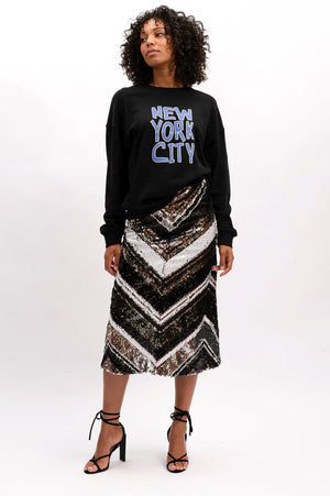 WE ARE THE OTHERS Zana Sequin Skirt - Silver Lines Skirt - Zabecca Living