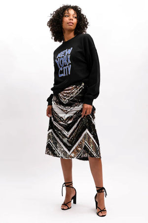 WE ARE THE OTHERS Zana Sequin Skirt - Silver Lines Skirt - Zabecca Living