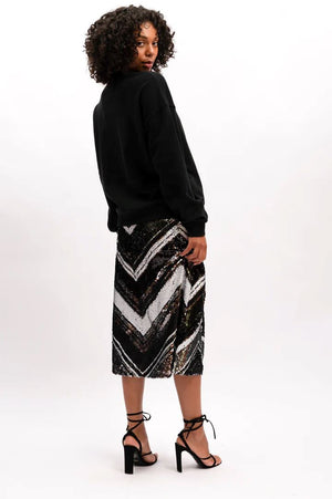 WE ARE THE OTHERS Zana Sequin Skirt - Silver Lines Skirt - Zabecca Living