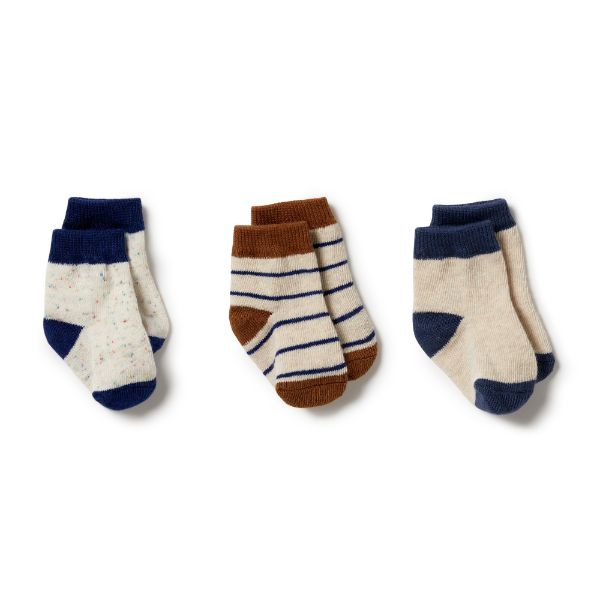 WILSON AND FRENCHY Organic 3 Pack Baby Socks - Deep Blue / Dijon / Blue Depths BABY CLOTHING - Zabecca Living