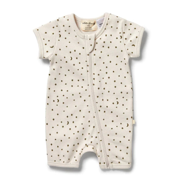 WILSON AND FRENCHY Organic Rib Boyleg Zipsuit - Chasing The Moon BABY CLOTHING - Zabecca Living