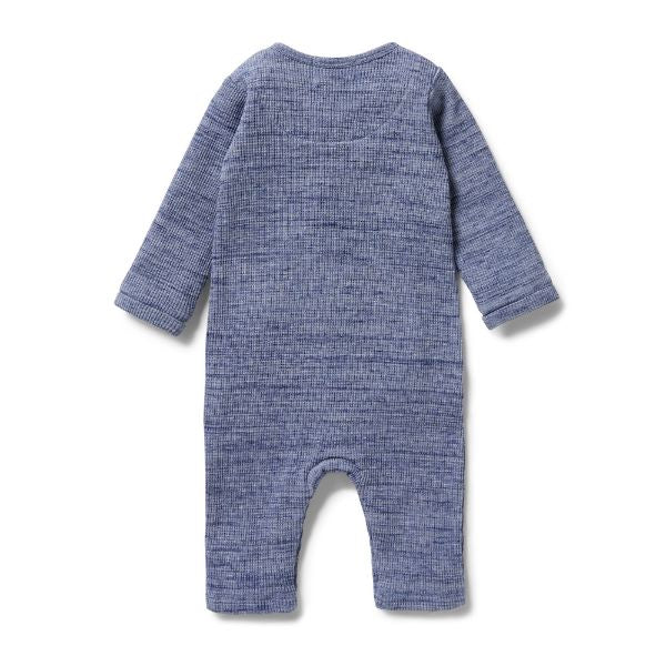 WILSON AND FRENCHY Organic Waffle Slouch Growsuit - Blue Fleck BABY CLOTHING - Zabecca Living