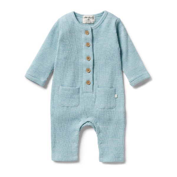 WILSON AND FRENCHY Organic Waffle Slouch Growsuit - Mint Fleck BABY CLOTHING - Zabecca Living