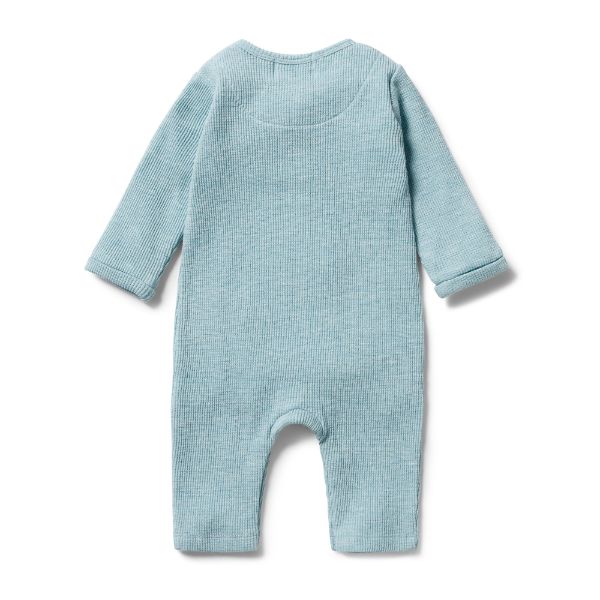 WILSON AND FRENCHY Organic Waffle Slouch Growsuit - Mint Fleck BABY CLOTHING - Zabecca Living