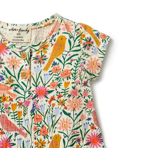 WILSON & FRENCHY Crinkle Henley Playsuit - Birdy Floral BABY CLOTHING - Zabecca Living
