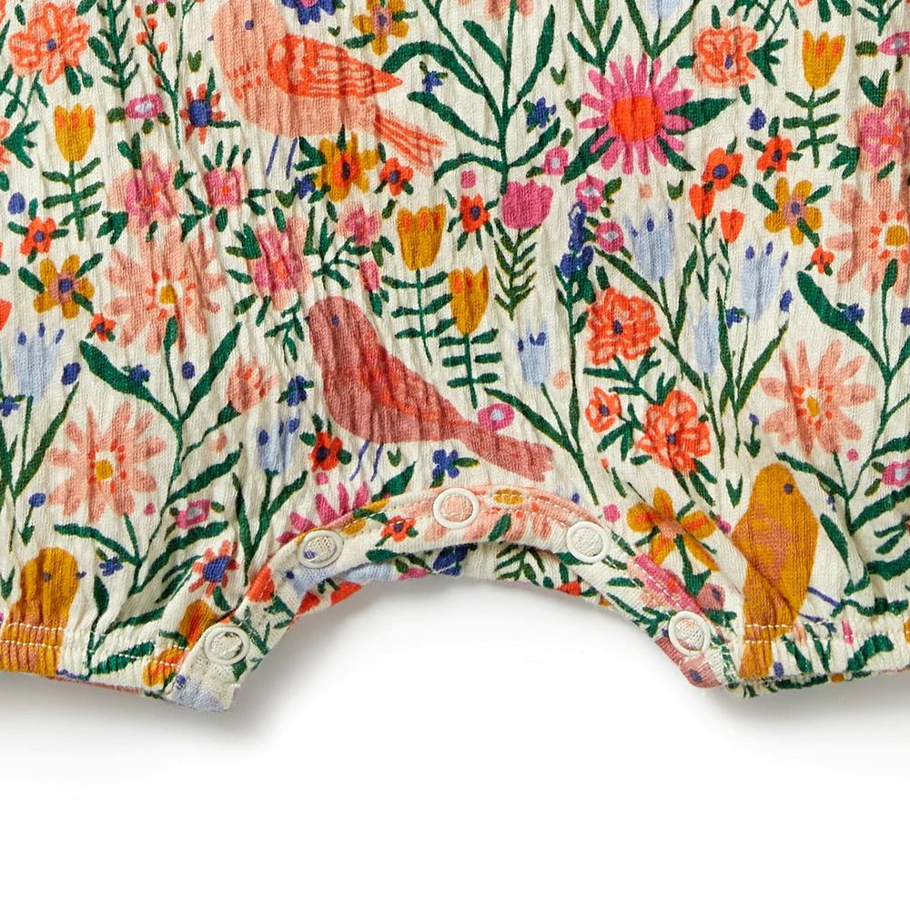 WILSON & FRENCHY Crinkle Henley Playsuit - Birdy Floral BABY CLOTHING - Zabecca Living