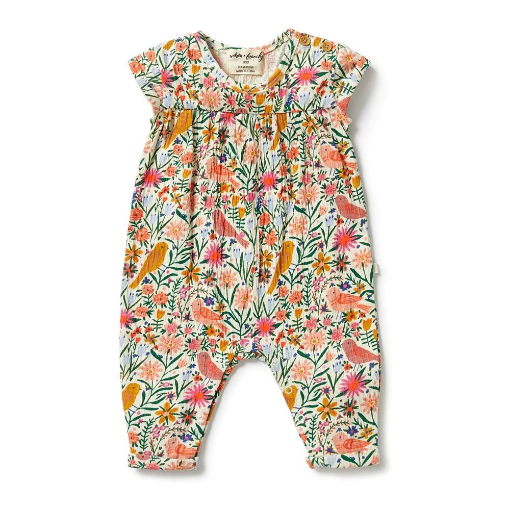 WILSON & FRENCHY Crinkle Jumpsuit - Birdy Floral BABY CLOTHING - Zabecca Living