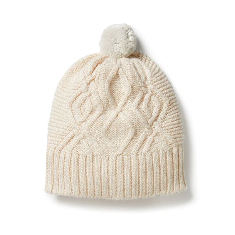 WILSON &amp; FRENCHY Knitted Cable Hat - Sand Melange Baby Hat - Zabecca Living