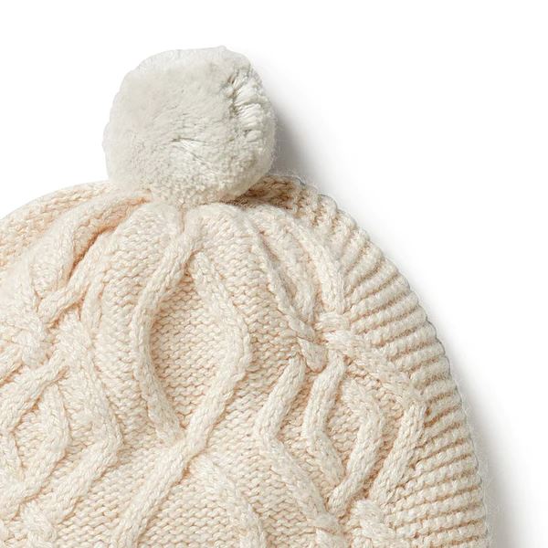 WILSON &amp; FRENCHY Knitted Cable Hat - Sand Melange Baby Hat - Zabecca Living