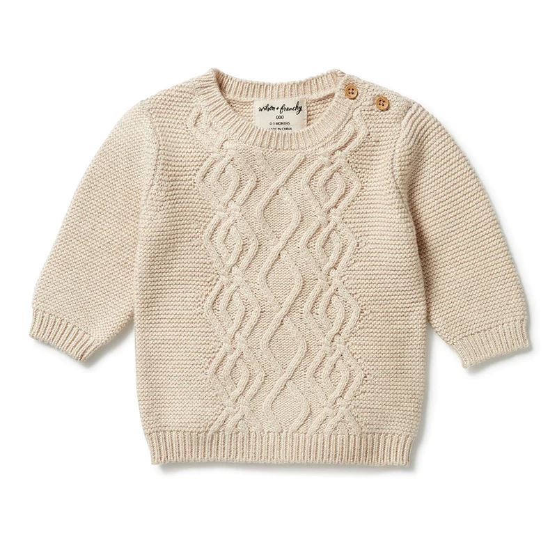 WILSON & FRENCHY Knitted Cable Jumper - Oatmeal Melange BABY CLOTHING - Zabecca Living