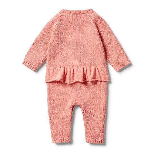 WILSON & FRENCHY Knitted Cable Ruffle Growsuit - Flamingo Fleck BABY CLOTHING - Zabecca Living