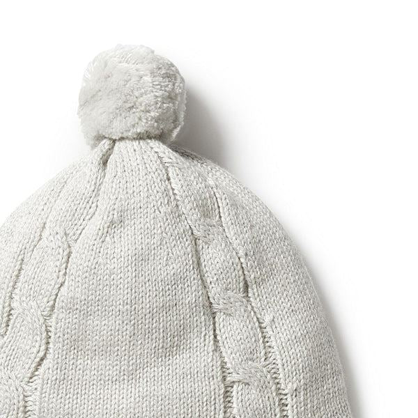 WILSON &amp; FRENCHY Knitted Mini Cable Bonnet - Grey Melange Baby Hat - Zabecca Living
