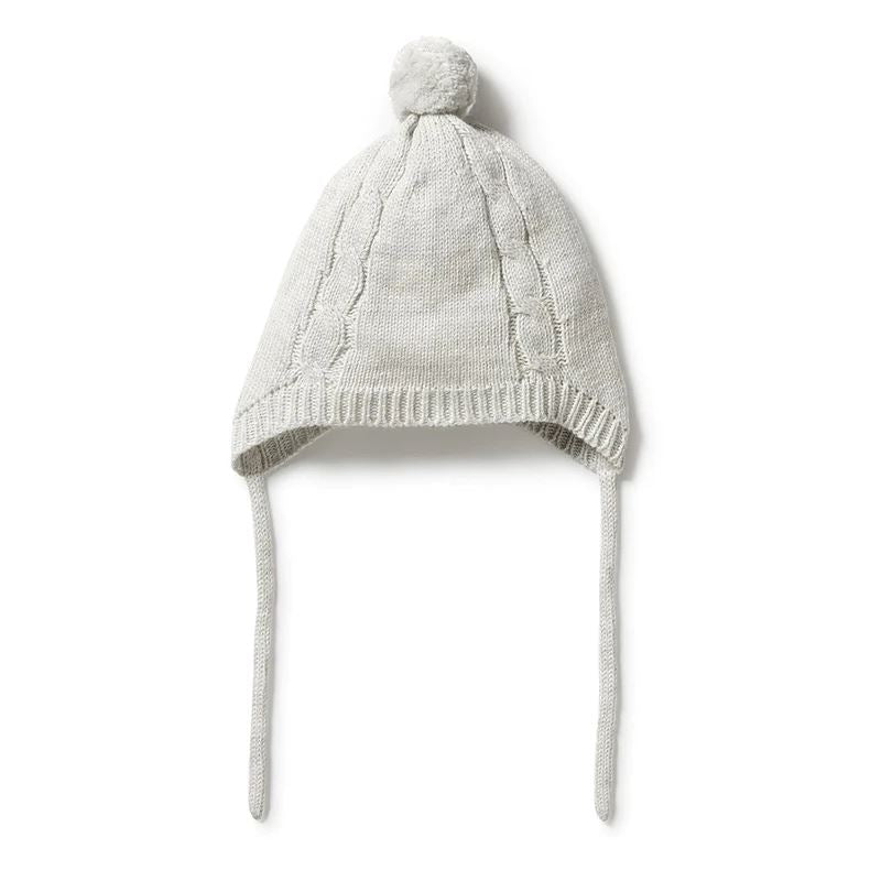 WILSON &amp; FRENCHY Knitted Mini Cable Bonnet - Grey Melange Baby Hat - Zabecca Living