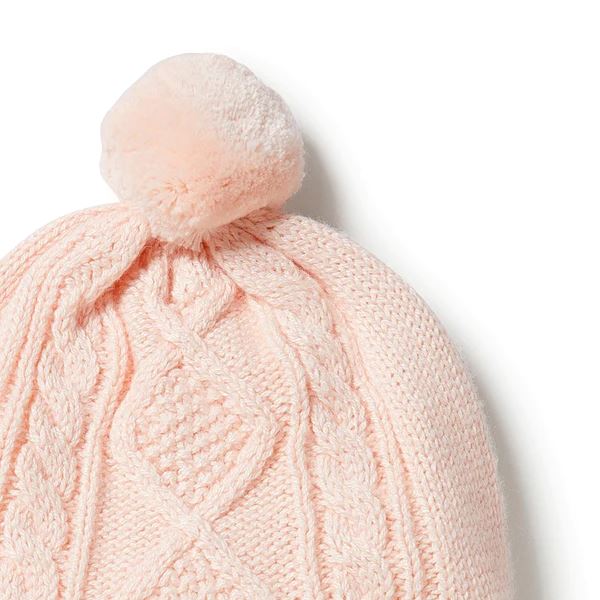 WILSON &amp; FRENCHY Knitted Mini Cable Hat - Blush Baby Hat - Zabecca Living