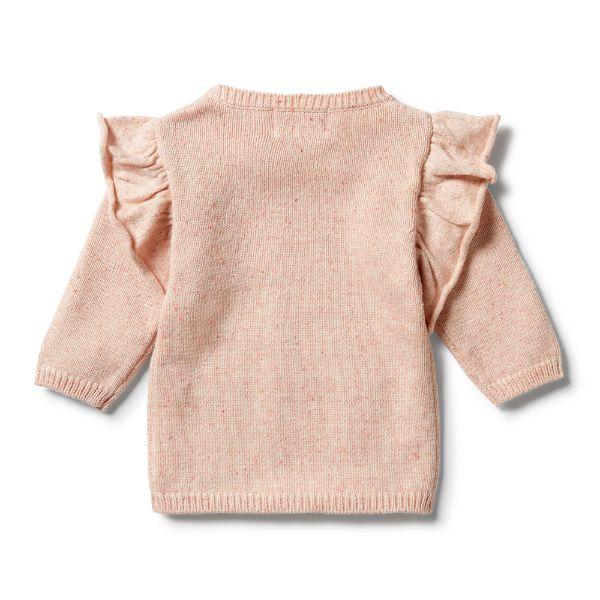 WILSON & FRENCHY Knitted Ruffle Jumper - Flamingo Oatmeal Fleck BABY CLOTHING - Zabecca Living