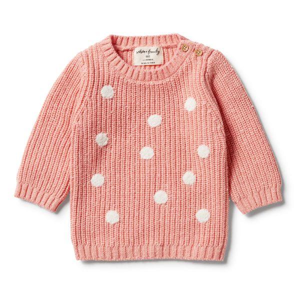 WILSON & FRENCHY Knitted Spot Jumper - Flamingo Fleck BABY CLOTHING - Zabecca Living