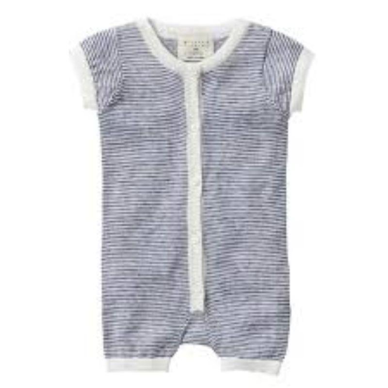WILSON & FRENCHY Navy Stripe Knitted Short Sleeve Growsuit BABY CLOTHING - Zabecca Living