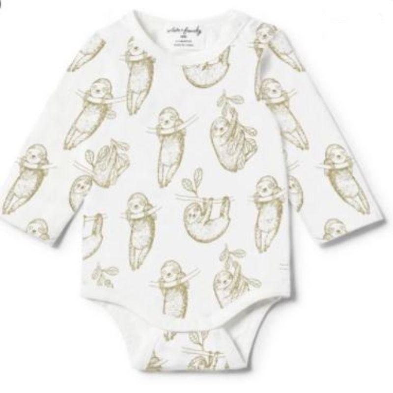 WILSON & FRENCHY Organic Baby Sloth Long Sleeve Bodysuit Toddler Clothing - Zabecca Living