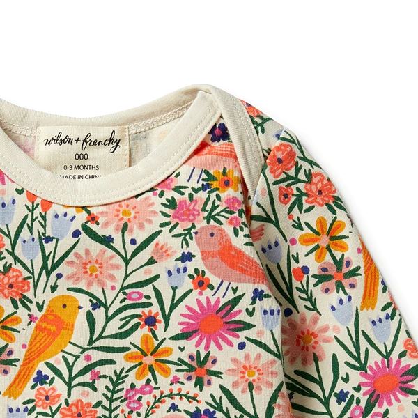 WILSON & FRENCHY Organic Envelope Bodysuit -Birdy Floral BABY CLOTHING - Zabecca Living