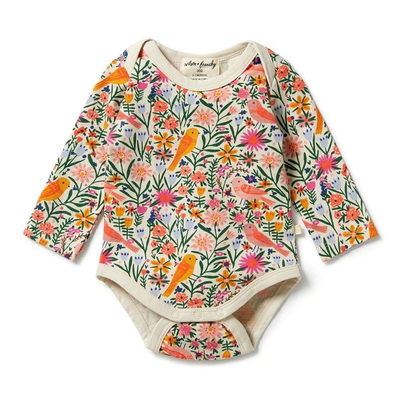 WILSON & FRENCHY Organic Envelope Bodysuit -Birdy Floral BABY CLOTHING - Zabecca Living