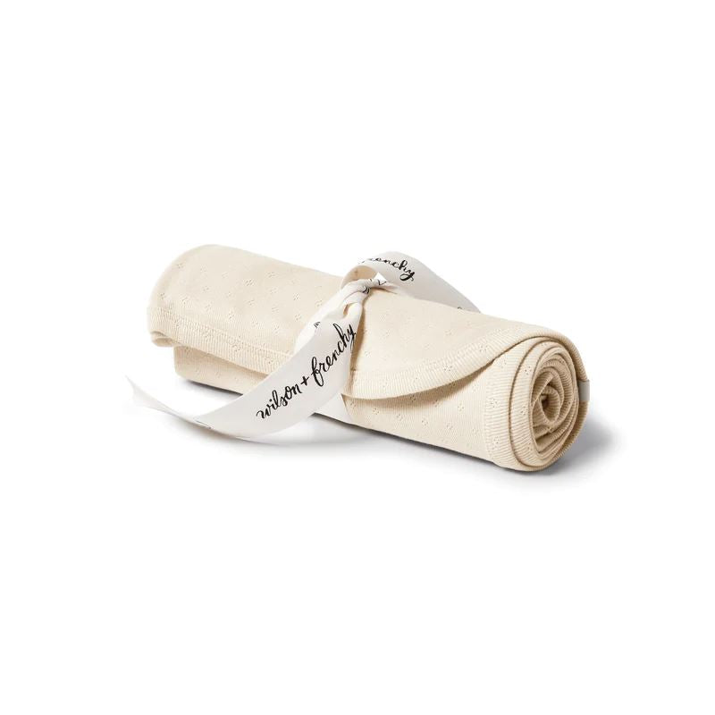 WILSON & FRENCHY Organic Pointelle Bunny Rug - Oatmeal BABY BLANKET - Zabecca Living