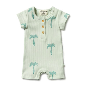 WILSON & FRENCHY Organic Rib Henley Growsuit - Palm Tree BABY CLOTHING - Zabecca Living