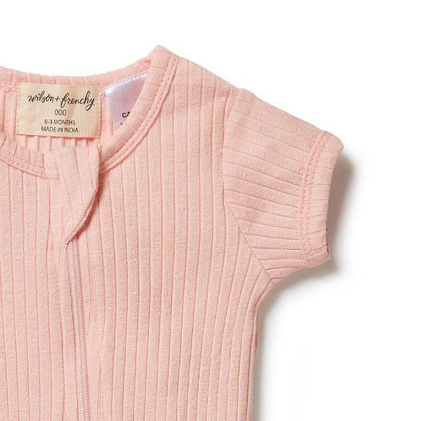 WILSON &amp; FRENCHY Organic Rib Zipsuit - Blush BABY CLOTHING - Zabecca Living
