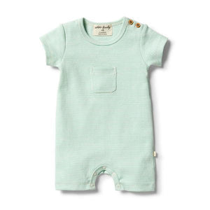 WILSON & FRENCHY Organic Stripe Boyleg Growsuit - Neon Mint Ecru BABY CLOTHING - Zabecca Living