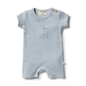 WILSON & FRENCHY Organic Stripe Boyleg Growsuit - Sapphire Ecru BABY CLOTHING - Zabecca Living