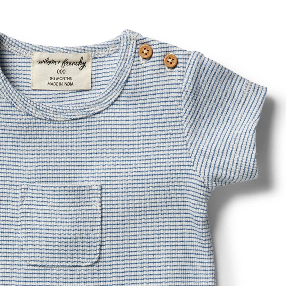 WILSON & FRENCHY Organic Stripe Boyleg Growsuit - Sapphire Ecru BABY CLOTHING - Zabecca Living