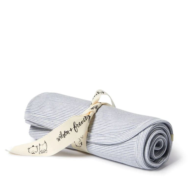 WILSON &amp; FRENCHY Organic Stripe Rib Bunny Rug - Rain Drop BABY BLANKET - Zabecca Living