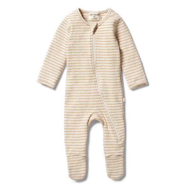 WILSON & FRENCHY Organic Stripe Rib Zipsuit - Antelope BABY CLOTHING - Zabecca Living