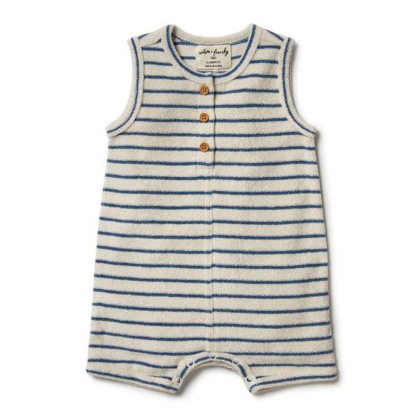 WILSON & FRENCHY Organic Terry Growsuit - Ocean Stripe BABY CLOTHING - Zabecca Living