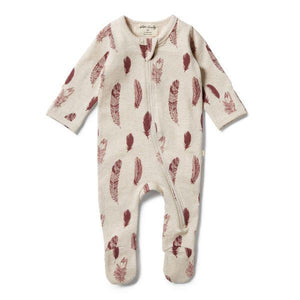 WILSON & FRENCHY Organic Zipsuit With Feet - Falling Feathers BABY CLOTHING - Zabecca Living