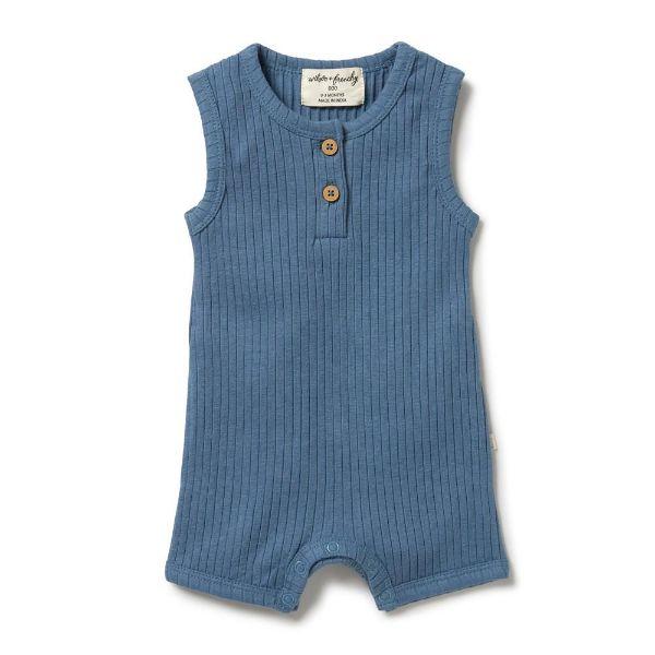 WILSON &amp; FRENCHY Rib Boyleg Growsuit - Ocean BABY CLOTHING - Zabecca Living