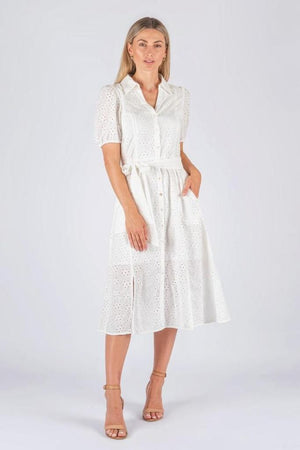 WORTHIER THE LABEL Brianna Short Sleeve Dress - White DRESS - Zabecca Living