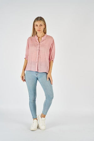 WORTHIER THE LABEL Button Back Linen Shirt - Blush Shirts & Blouses - Zabecca Living