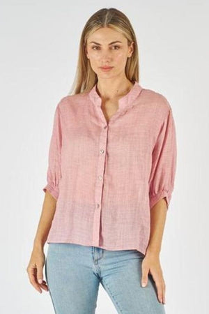 WORTHIER THE LABEL Button Back Linen Shirt - Blush Shirts & Blouses - Zabecca Living